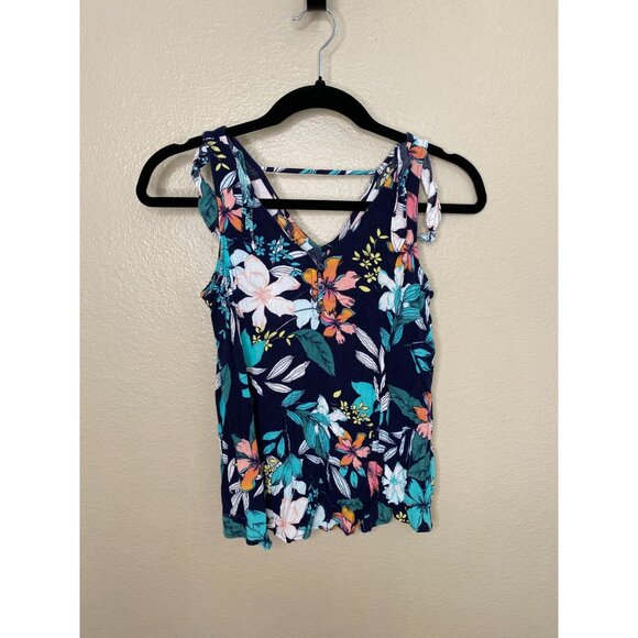ANA A New Approach Floral Print Navy Sleeveless Top With V-Neck XS Rayon - Picture 1 of 6